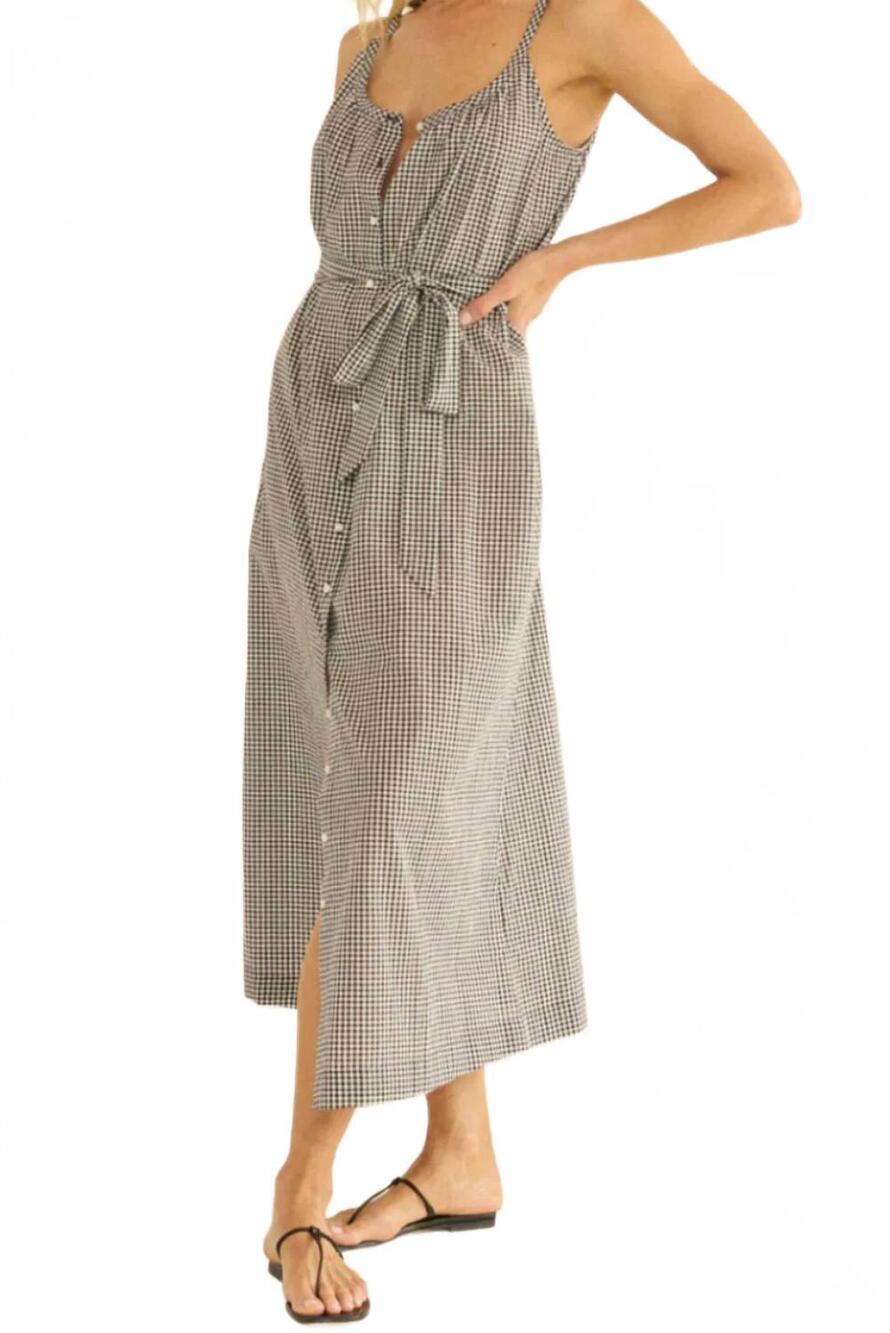 NEW DÔEN nevita dress in noir la maddalena gingham